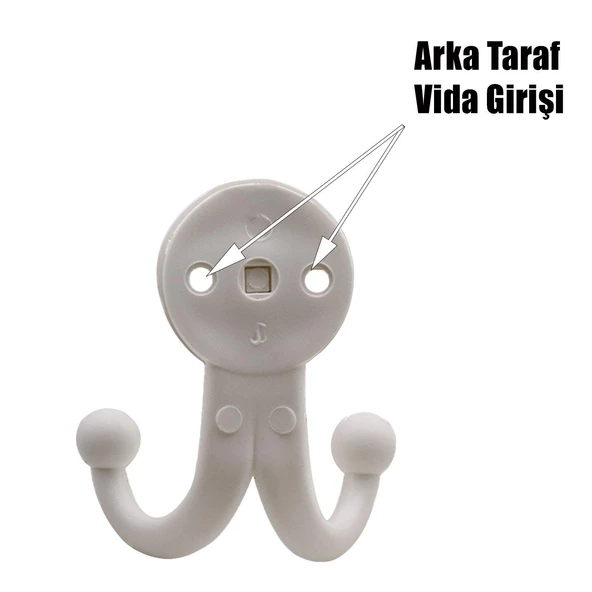 Karataş Askılık Vestiyer Duvar Askısı Dolap Elbise Askılığı Sert Plastik Beyaz (5 ADET) - 3