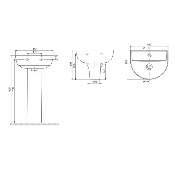 Turkuaz Yumurcak Banyo Lavabo Yarım Ayak 35x45 cm - 3
