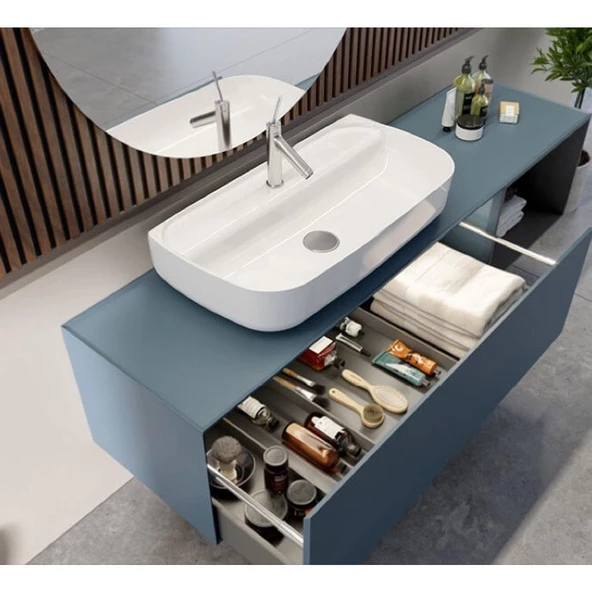 Turkuaz Cerastyle Aqua Tezgah Üstü Çanak Lavabo 75x42 cm - Resim 3