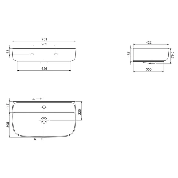 Turkuaz Cerastyle Aqua Tezgah Üstü Çanak Lavabo 75x42 cm - Resim 4