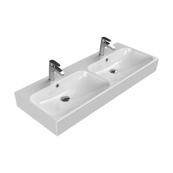Turkuaz Cerastyle Pinto Etajer Uyumlu Banyo Çift Lavabo 120*47 cm