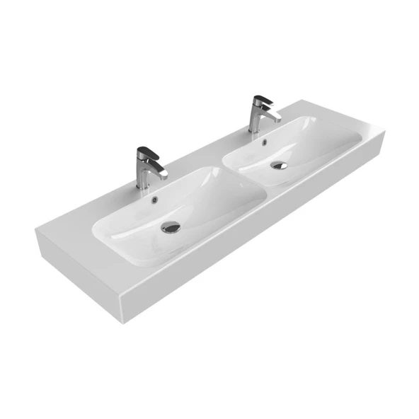 Turkuaz Cerastyle Pinto Etajer Uyumlu Banyo Çift Lavabo 150*47 cm