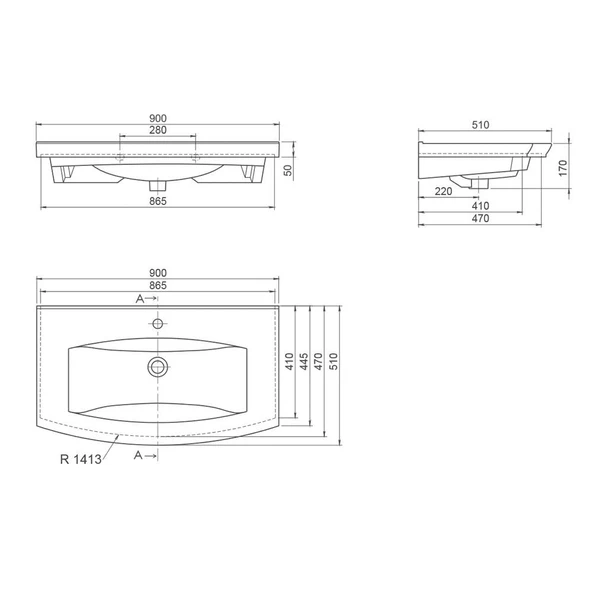 Turkuaz Cerastyle Plus Etajer Uyumlu Banyo Lavabo 90*51 cm - 3