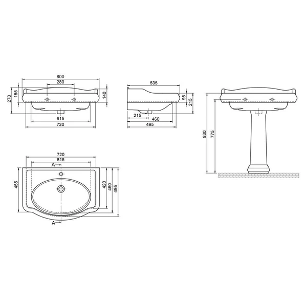 Turkuaz Cerastyle 1837 Etajerli Banyo Lavabo 80*54 cm - 4