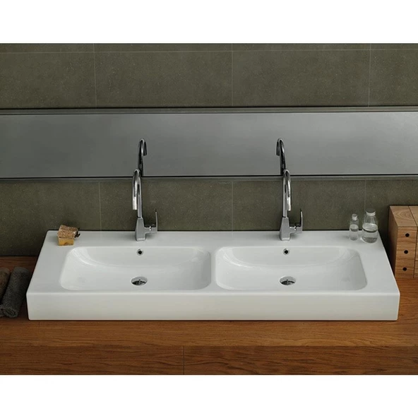 Turkuaz Cerastyle Pinto Etajer Uyumlu Banyo Çift Lavabo 120*47 cm - 2