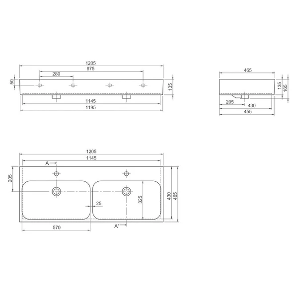 Turkuaz Cerastyle Pinto Etajer Uyumlu Banyo Çift Lavabo 120*47 cm - 3