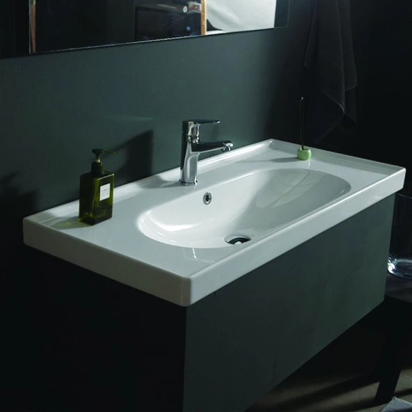 Turkuaz Ceratyle Arya Etajer Uyumlu Damlalıklı Lavabo 120*45 cm - Resim 3