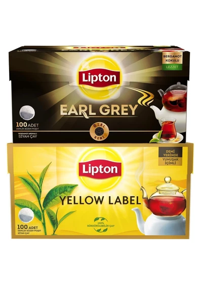 Lipton Yellow Label Demlik Poşet Çay 100lü + Earl Demlik Poşet Çay 100lü