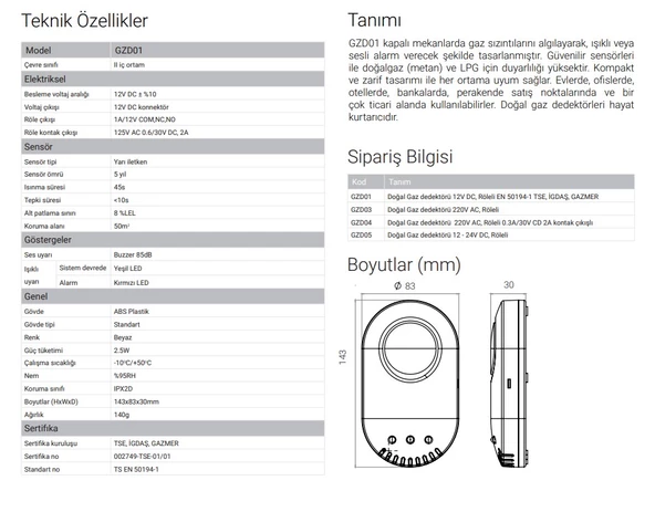 EDS GZD01 Dogalgaz ve LPG Gaz Dedektörü (12V) İgdaş ve Gazmer Onaylı - 2