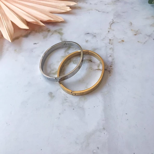 Taşlı Altın Çelik Bileklik - 4