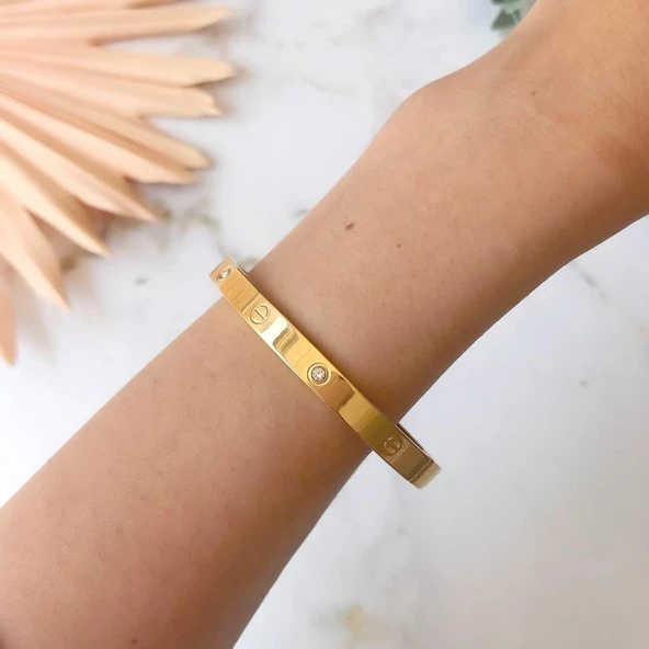 Taşlı Altın Çelik Bileklik - 2