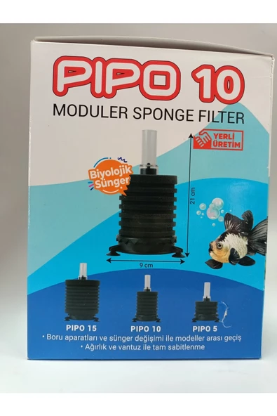 Pipo10 Biyolojik Süngerli Akvaryum Pıpo Filtre 9x21Cm - 4