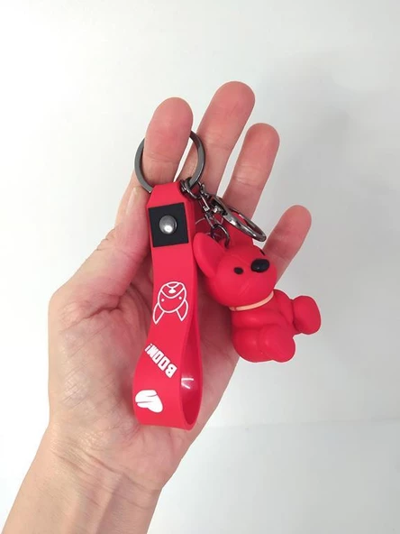 Sevimli Bulldog Köpek Kırmızı Silikon Anahtarlık Çanta Süsü Oyuncak Araba Süsü - 2