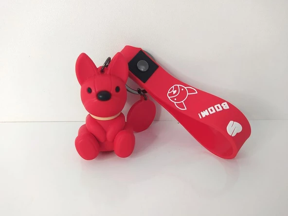 Sevimli Bulldog Köpek Kırmızı Silikon Anahtarlık Çanta Süsü Oyuncak Araba Süsü - 3