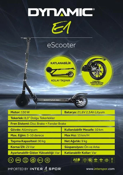 Dynamic E1 Elektrikli Scooter