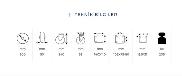 Kama Dönerli Tablalı 200x50 Teker Poliamid Burçlu Ağır Yük Tekeri - 3