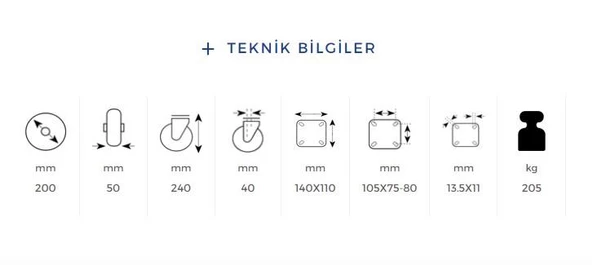 Kama Tablalı 200x50 mm Teker Poliamid Burçlu Ağır Yük Tekeri - 3