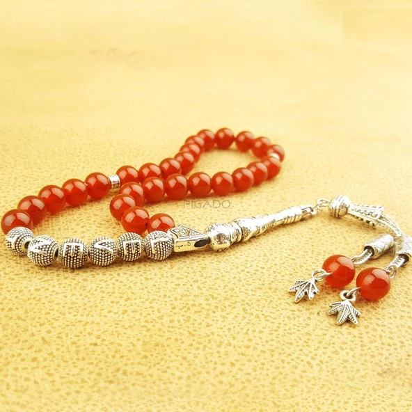 İsme Özel Sedef Akik Ametist Çift Püsküllü Doğal Taş Tesbih - 2