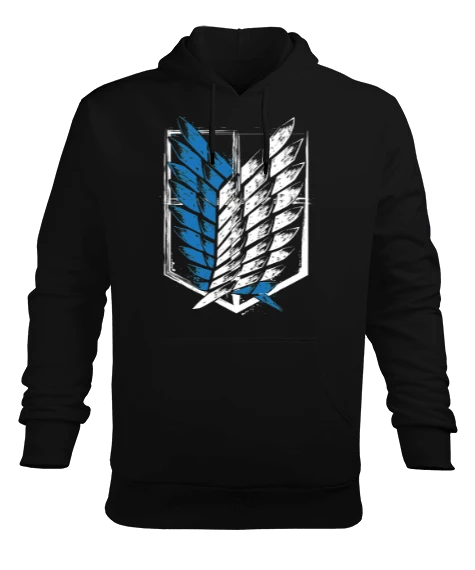 Attack On Titan Wings of Freedom Siyah Erkek Kapüşonlu Hoodie Sweatshirt