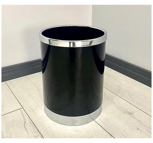 Yağmur Dekoratif Parlak Siyah Krom Metal Saksı , - 2