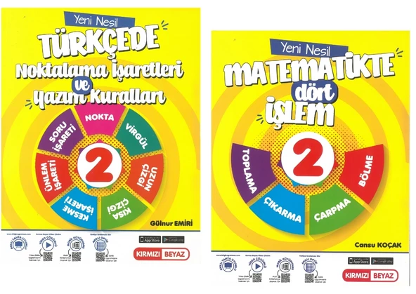 Kırmızı Beyaz 2.sınıf Yeni Nesil Dört İşlem - Yazım Noktalama Türkçe Matematik Seti 2 Kitap