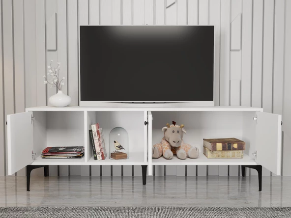 Wood'n Love Hira 160 Cm Metal Ayaklı Tv Ünitesi - Beyaz / Siyah - 3