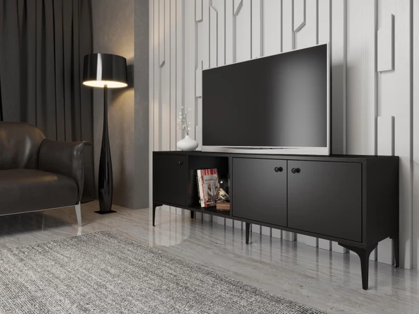 Wood'n Love Hira 160 Cm Metal Ayaklı Tv Ünitesi - Siyah / Siyah