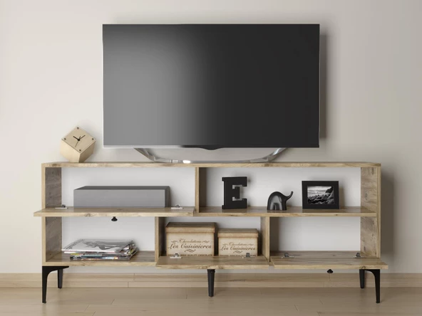 Wood'n Love Katre 150 Cm Metal Ayaklı Tv Ünitesi - Atlantik Çam / Siyah - 3