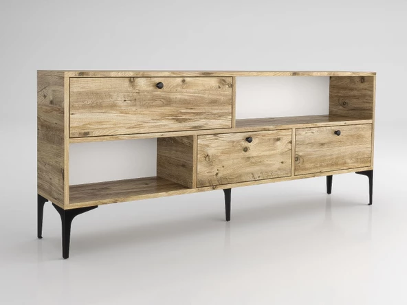 Wood'n Love Katre 150 Cm Metal Ayaklı Tv Ünitesi - Atlantik Çam / Siyah - 5