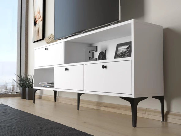 Wood'n Love Katre 150 Cm Metal Ayaklı Tv Ünitesi - Beyaz / Siyah - 2