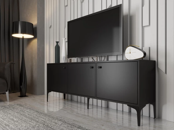 Wood'n Love Bello 160 Cm Metal Ayaklı Tv Ünitesi - Konsol - Siyah / Siyah