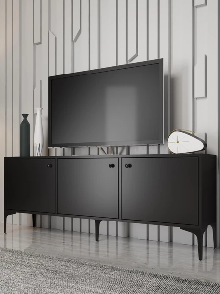 Wood'n Love Bello 160 Cm Metal Ayaklı Tv Ünitesi - Konsol - Siyah / Siyah - 4