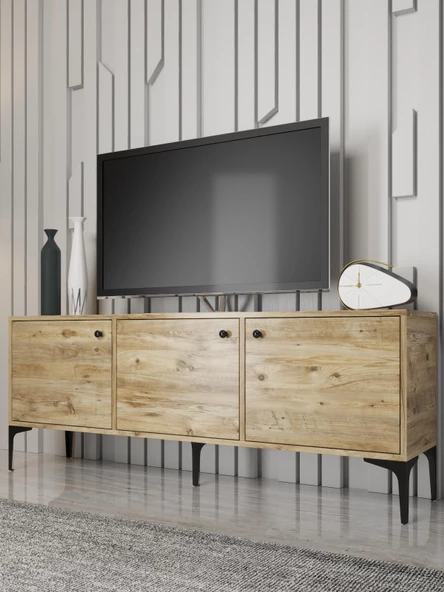 Wood'n Love Bello 160 Cm Metal Ayaklı Tv Ünitesi - Konsol - Atlantik Çam / Siyah - 4