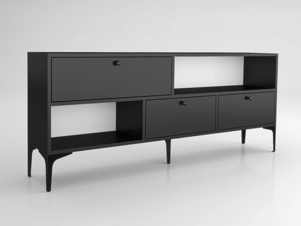 Wood'n Love Katre 150 Cm Metal Ayaklı Tv Ünitesi - Siyah / Siyah - 5