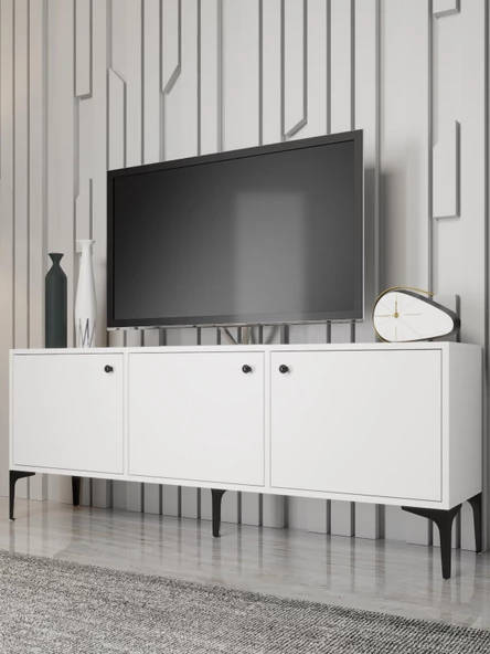 Wood'n Love Bello 160 Cm Metal Ayaklı Tv Ünitesi - Konsol - Beyaz / Siyah - 4