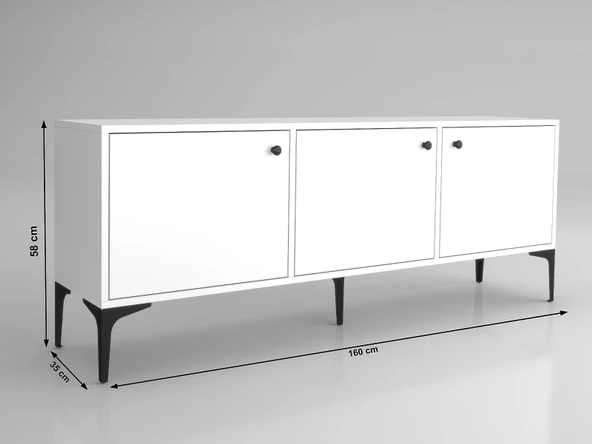 Wood'n Love Bello 160 Cm Metal Ayaklı Tv Ünitesi - Konsol - Beyaz / Siyah - 6