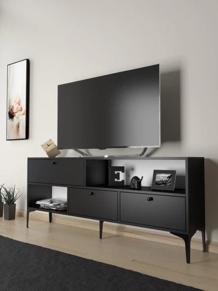 Wood'n Love Katre 150 Cm Metal Ayaklı Tv Ünitesi - Siyah / Siyah - 4
