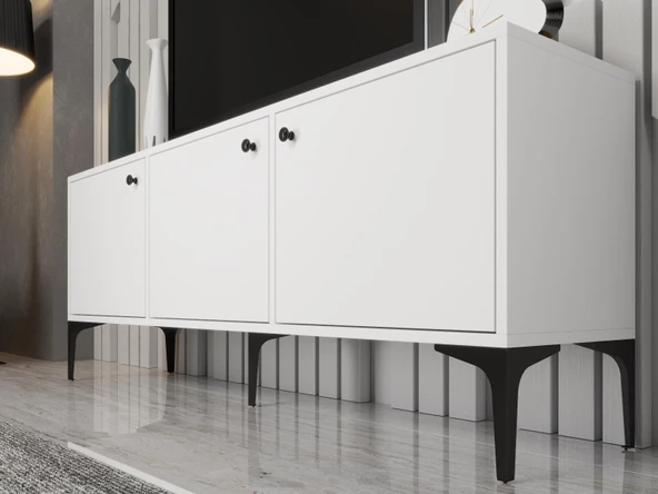 Wood'n Love Bello 160 Cm Metal Ayaklı Tv Ünitesi - Konsol - Beyaz / Siyah - 2