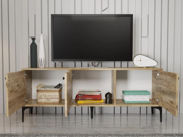 Wood'n Love Bello 160 Cm Metal Ayaklı Tv Ünitesi - Konsol - Atlantik Çam / Siyah - 3