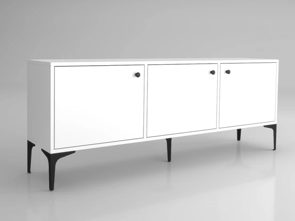 Wood'n Love Bello 160 Cm Metal Ayaklı Tv Ünitesi - Konsol - Beyaz / Siyah - 5