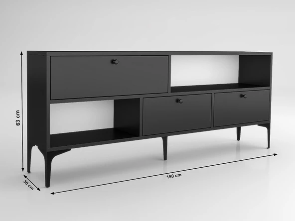 Wood'n Love Katre 150 Cm Metal Ayaklı Tv Ünitesi - Siyah / Siyah - 6