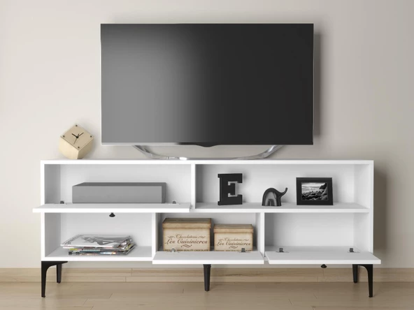 Wood'n Love Katre 150 Cm Metal Ayaklı Tv Ünitesi - Beyaz / Siyah - 3