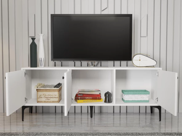 Wood'n Love Bello 160 Cm Metal Ayaklı Tv Ünitesi - Konsol - Beyaz / Siyah - 3