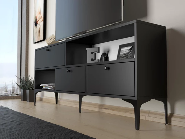 Wood'n Love Katre 150 Cm Metal Ayaklı Tv Ünitesi - Siyah / Siyah - 3