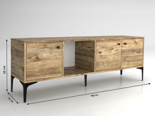 Wood'n Love Hira 160 Cm Metal Ayaklı Tv Ünitesi - Atlantik Çam / Siyah - 6