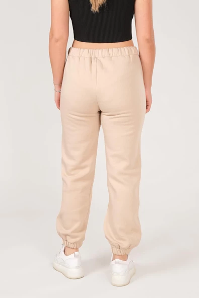 Kadın Paça Lastikli Eşofman Altı Bej - 4