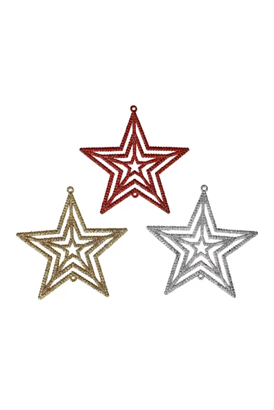 Yılbaşı Çam Ağacı Süsü Dekoratif Yıldız 10 cm 3'lü - Resim 2