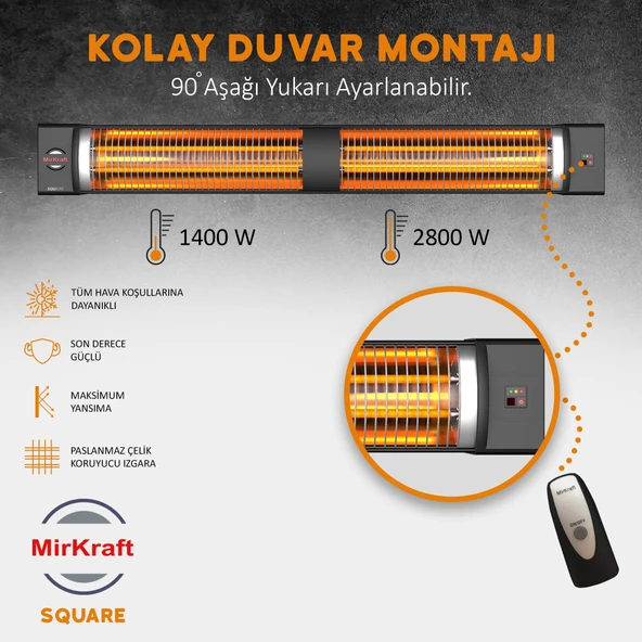 Mirkraft Square 2800 Watt Elektrikli Isıtıcı, Ip45, Led Gösterge, Uzaktan Kumandalı Duvar Isıtıcısı - 2