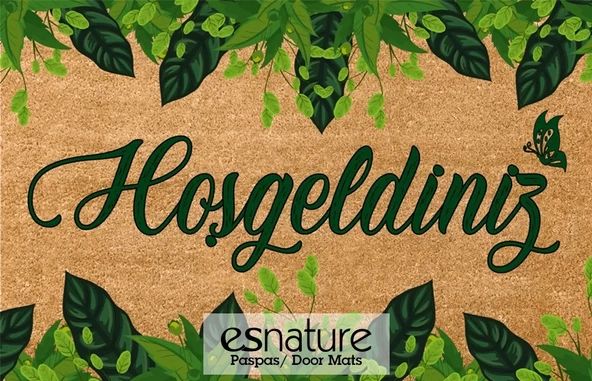 Esnature Yeşil Sarmaşıklı Yaprak Desenli Hoşgeldiniz Yazılı Kapı Önü Paspası 45x70 Cm - 4