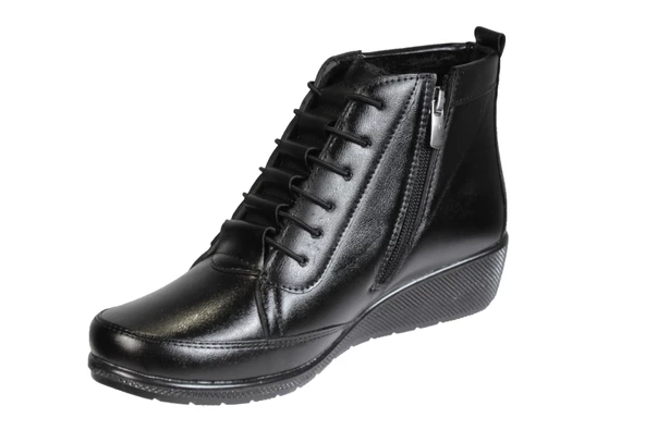 WANETTİ Kadın Siyah Taba Lastikli Fermuarlı Ortopedi Taban Soğuya Dayanıklı Kışlık Anne Botu - Resim 3